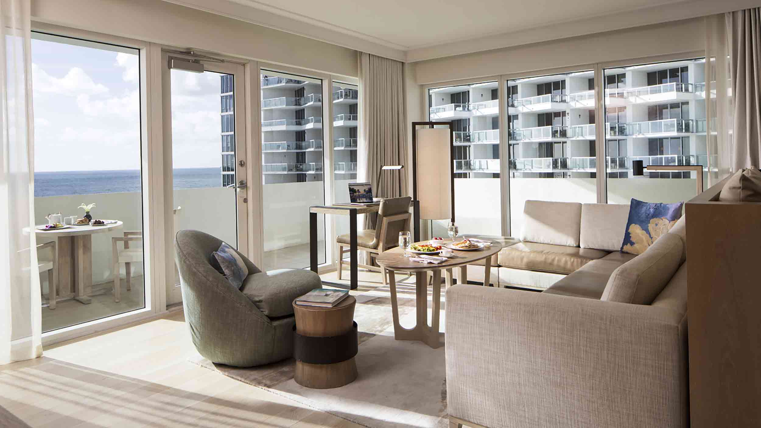Sitting area in Zen Suite at Nobu Miami Beach Hotel.